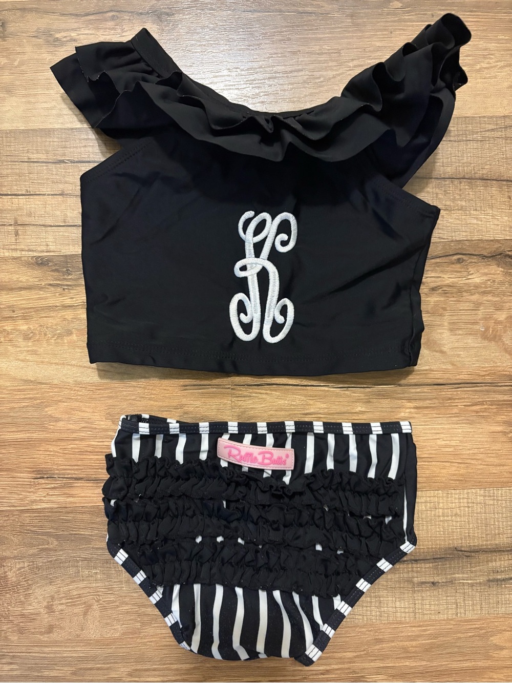 3T Ruffle Butts Monogram K Swimsuit
